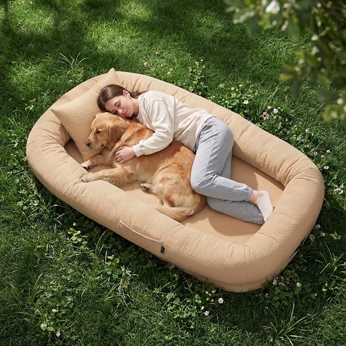 WROS Cooling Human Dog Bed for Summer, Breathable Washable Floor Lounger for People & Pets, 72"x41"x12", Dune Brown, Pet Bed for Hot Weather Relaxing