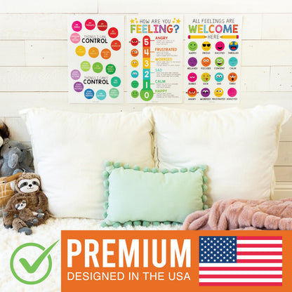 Hadley Designs Feelings Chart for Classroom Must Haves -Emotions Chart for Toddler Calm Down Corner Supplies, Feelings Wheel, Mental Health & Social Emotional Learning Posters, Rainbow Classroom Decor