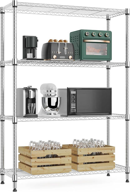 M MZG 1000 lbs 4Tier Shelf Metal Storage Shelves Wire Rack Closet Organizers with Wheel for Garage Kitchen Bathroom Laundry Chrome 13.7" D x 29.5" W x 47.2" H