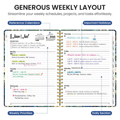 Planner 2026–2027, Weekly & Monthly Academic Organizer for School Year, Jul 2026–Jun 2027, Hardcover Planner with Tabs, Back to School Essential, 6.3" x 8.5", Wildflower Meadow