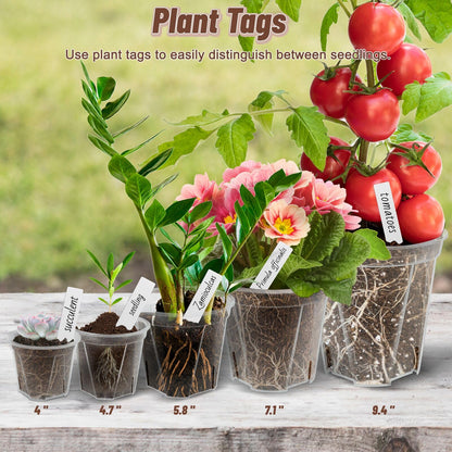 Clear Nursery Pots with Drainage, 10 Pack Transparent Plastic Orchid Planters, 6 Sizes Plant Pots 9.5/8.5/7/6/4.7/4 Inch with 10 Plant Labels for Seedlings, Succulents, Indoor/Outdoor Repotting