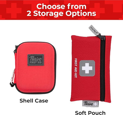 Thrive Mini First Aid Kit - Compact Travel Essentials for Camping & Cruise, Waterproof Survival Med Kit for Hiking, Portable Emergency Hiking Supplies Pouch, 66-Piece, Red Shell Case