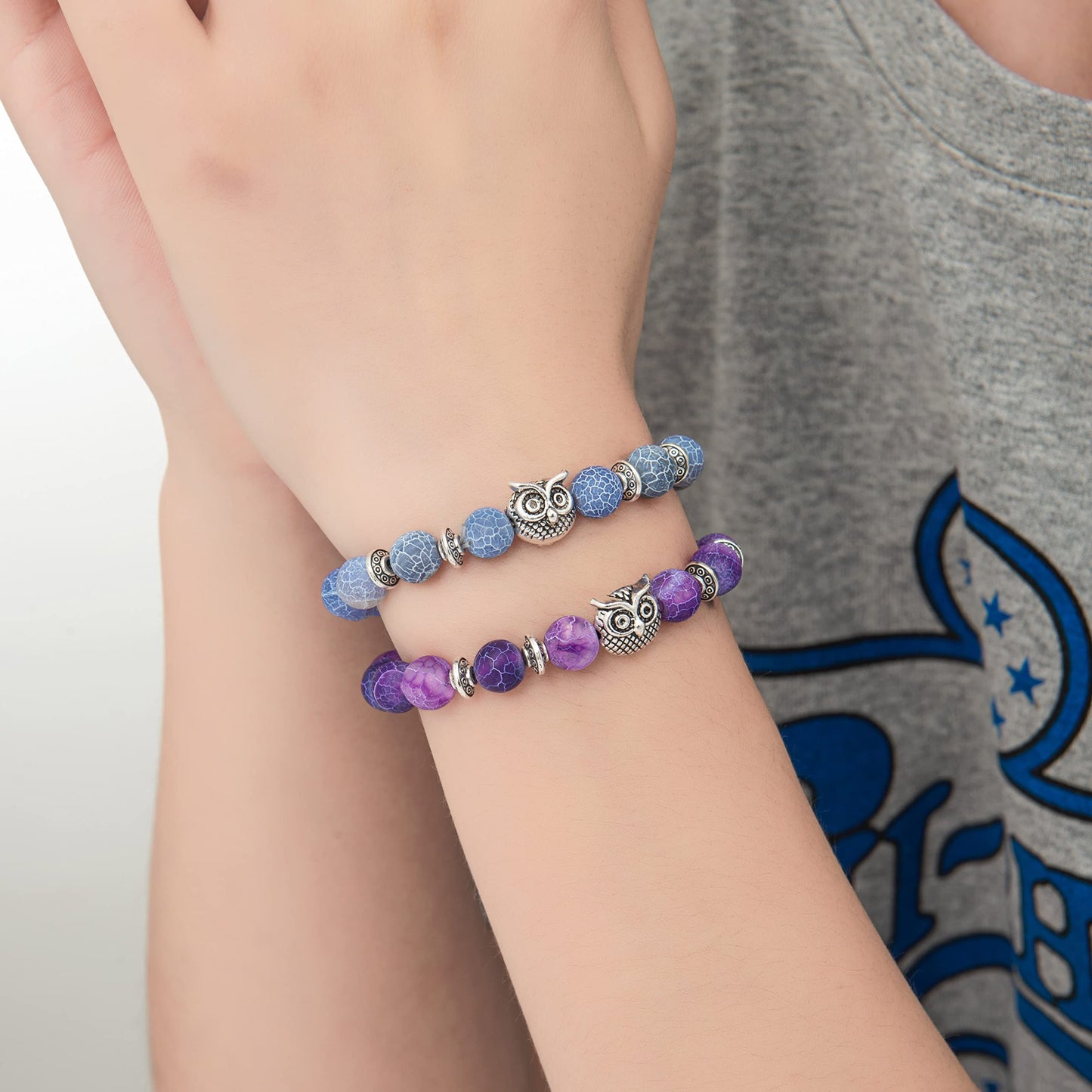 Softones Owl Gifts Owl Bracelets Healing Crystals Bracelet for Women Men Spiritual Energy Beaded Bracelet Set Gifts