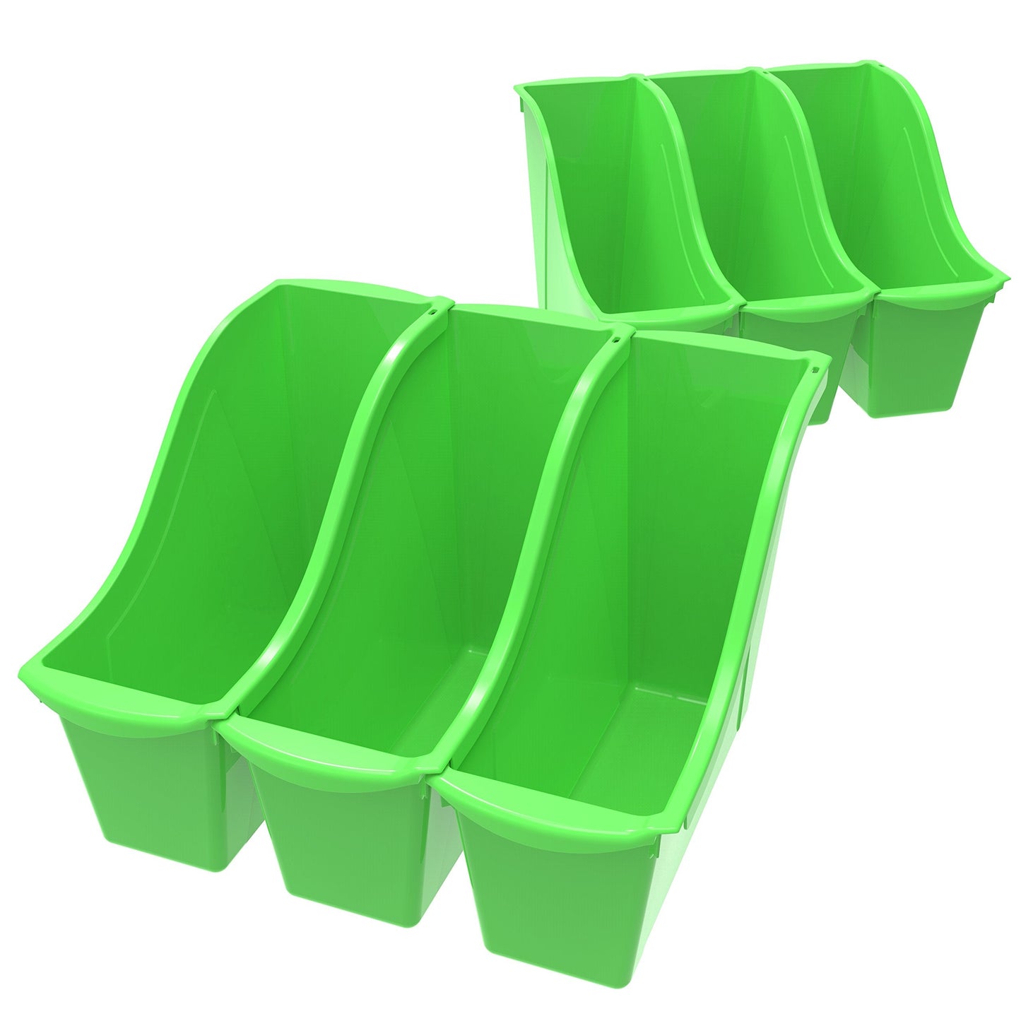 Storex Small Book Bin – Interlocking Plastic Organizer for Home, Office and Classroom, Green, 6-Pack (71111U06C)