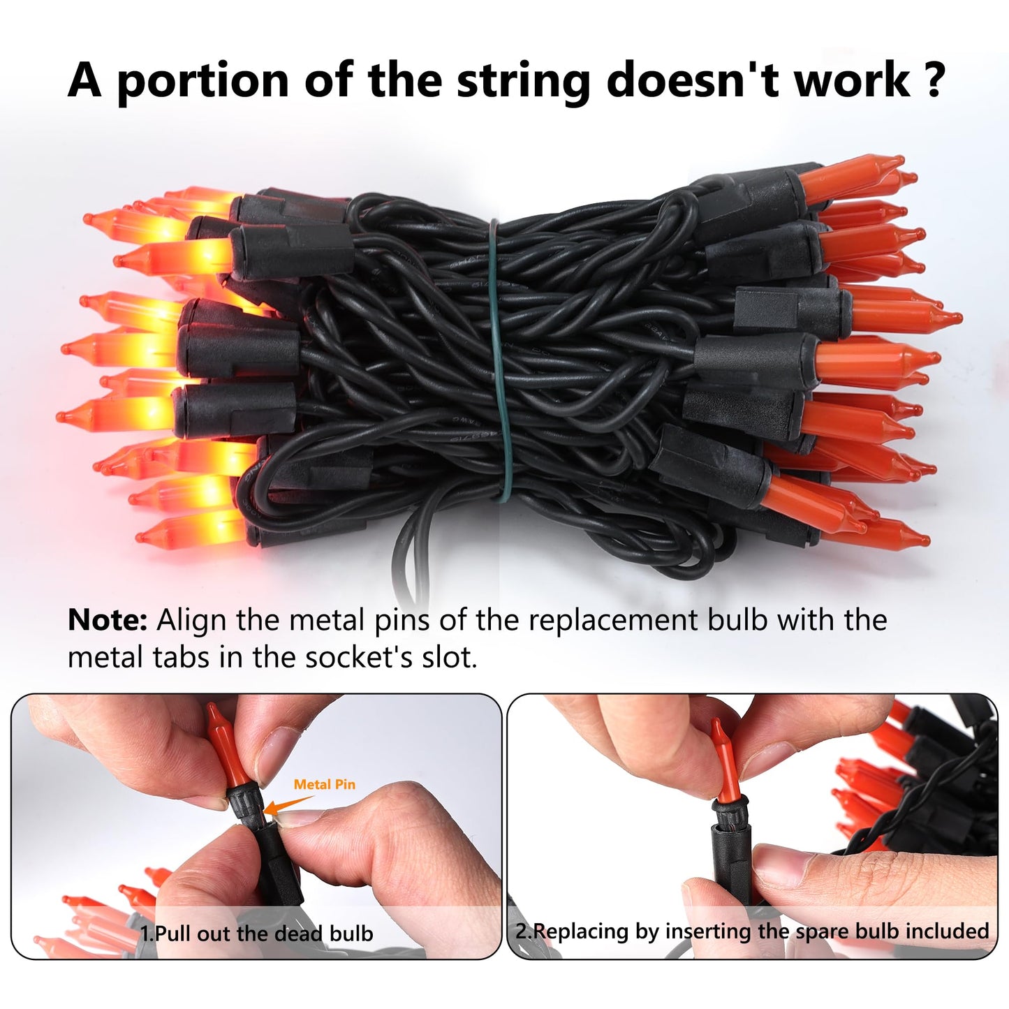 Brizled Orange Halloween Lights, 21.3ft 100-ct Incandescent Halloween String Lights Connectable, UL Certified Orange Light String, Black Wire Mini Light Set for Fall Season Holiday Thanksgiving Tree