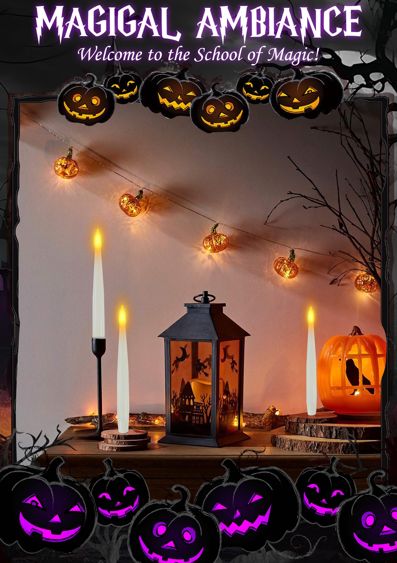 Dreacompy Halloween Decoration, Floating Candles with Wand, 10 PCs Flameless Magic Hanging Candles with 11 AAA Battery, Flickering Warm Light Floating LED Candle Taper Candle Set Birthday, Xmas Gift