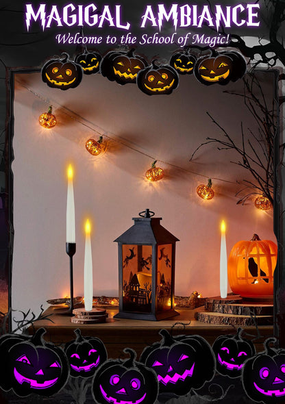 Dreacompy Halloween Decoration, Floating Candles with Wand, 10 PCs Flameless Magic Hanging Candles with 11 AAA Battery, Flickering Warm Light Floating LED Candle Taper Candle Set Birthday, Xmas Gift