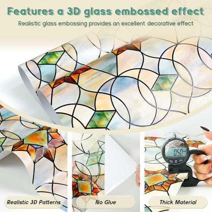 Oxdigi 3D Stained Glass Window Film - Static Cling Privacy Protection & UV Blocking, Floral Geometry Pattern 23.6x35.4 (No Residue, Reusable)