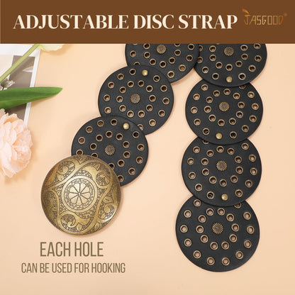 JASGOOD Western Belts for Women Wide Hollow Disc Leather Belt Cowgirl Waist Belt for Jeans Dresses with Metal Buckle
