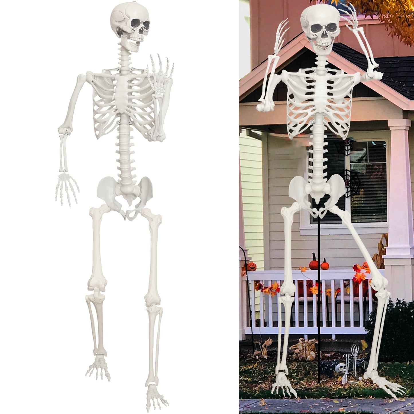 Lodou 1PC 7.9ft/240cm Halloween Giant Skeleton Full Body Realistic Human Bones with Adjustable Joints for Indoor Outdoor Halloween Decor