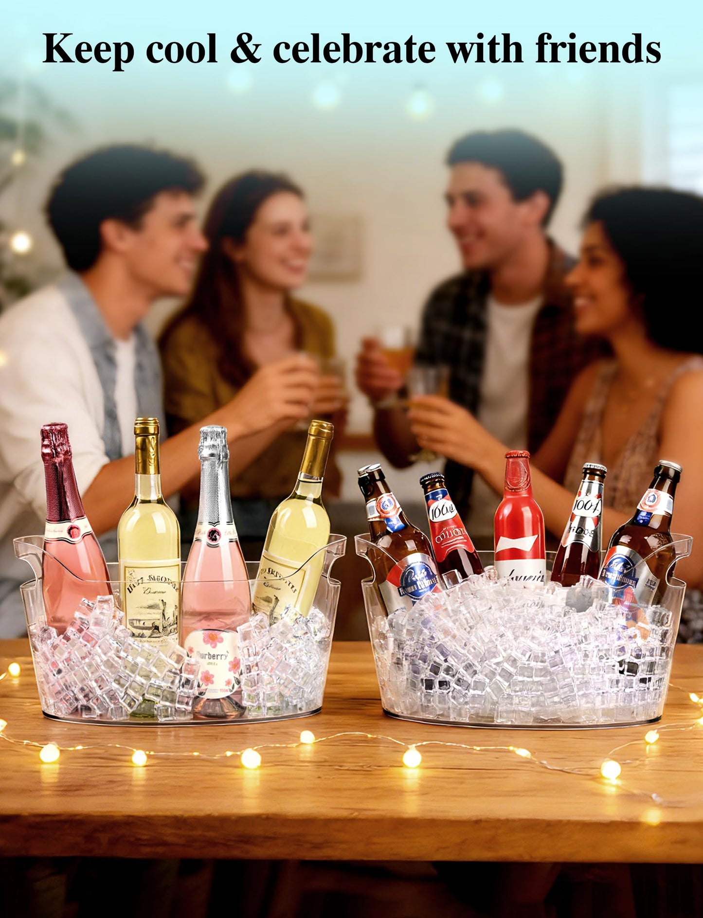 HOYTST 7L Ice Buckets for Parties, 2-Pack Clear Acrylic Champagne Bucket, Large Beverage Tub with Scoop, Portable Cooler Barrel for Cocktail, Beer, Wine Drinks, Mimosa Bar Supplies