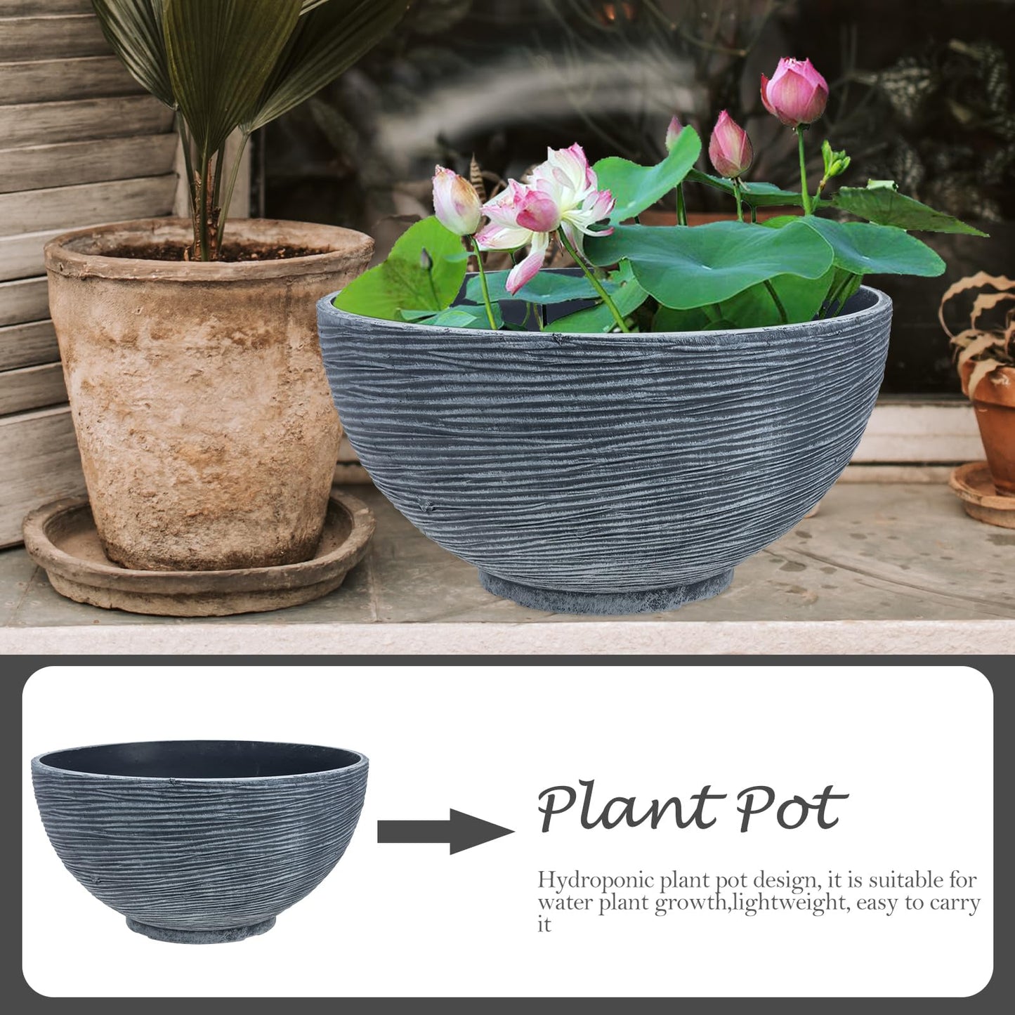 Floating Plant Pot Water Lily Water Planter Large Hydroponic Planter Garden Plant Bowl Flower Planting Container Decoration Accessories Grey Flower Pots