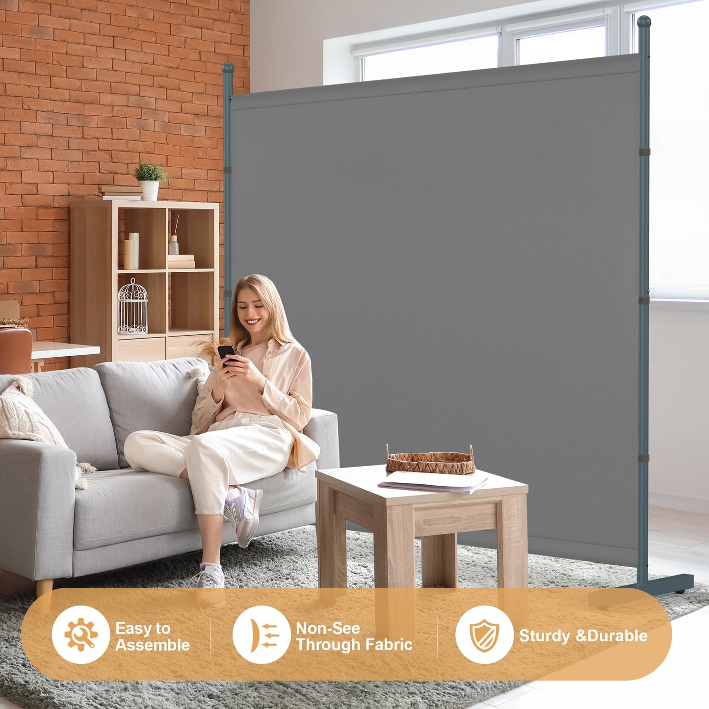 Yettsoy 6FT Extra Thick Single Panel Room Divider, Heavy Duty Privacy Partition Screen Wall Divider for Room Separation, Freestanding 71" W Room Divider Panel for Dorm Studio Office, Grey