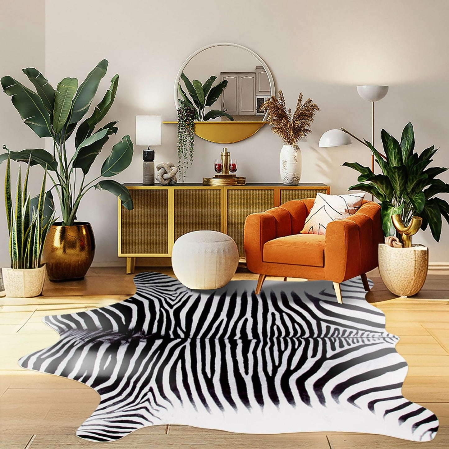 Kelilaicow Funky Zebra Print Area Rug‌ 6.2x7.5 FT Faux Cowhide Rug Non-Slip, No-Fur Durable Carpet for Living Room Bedroom, Pet-Friendly Nursery Kids Rug with Authentic Pattern