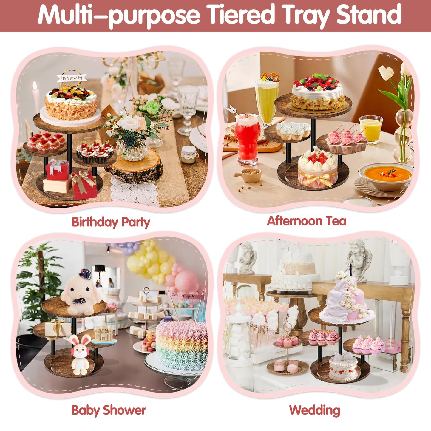 NANXITU 4 Tier Cupcake Tower Stands for 50 Cupcakes,360° Rotatable Round Cup Cake Stand with Tiered Tray,Farmhouse Wooden Dessert Table Display Stands for Wedding Birthday Baby Shower Tea Party