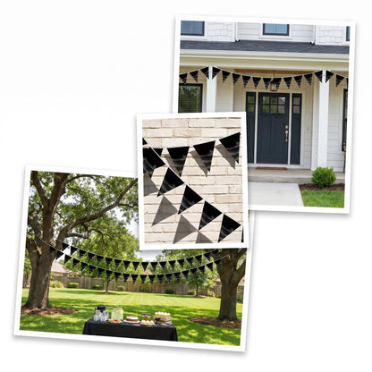 40M/130FT Black Triangle Pennant Banner Flag Metallic Fabric Bunting Garland for Christmas Graduation Birthday Wedding Engagement Bachelorette Holiday Halloween Celebration Hen Party Supplies