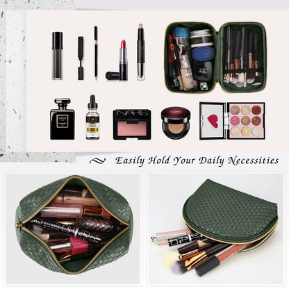KTMOUW Makeup Bag 3 Pcs Waterproof Cosmetic Bag Set Portable Travel Cosmetic Bag Multifunction Organizer Storage Bag Weave Toiletry Bag for Women, Deep Green