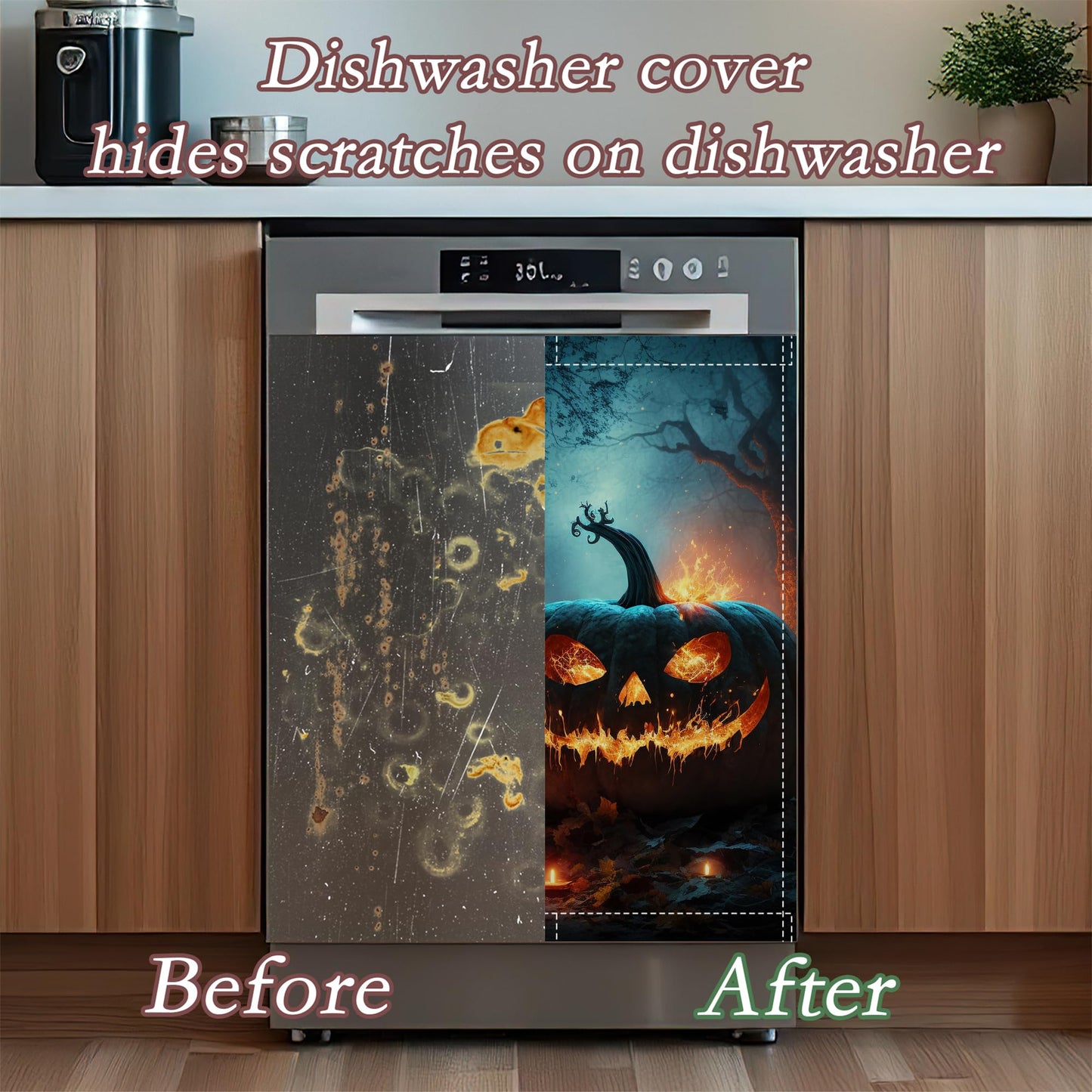 Halloween Magnetic Dishwasher Cover, Easy Install Kitchen Decor