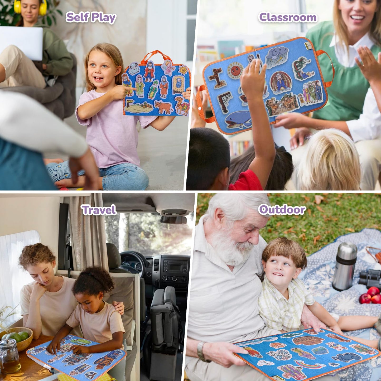 CHEFAN 12 Pack Felt Board Bible Stories Pieces,Flannel Board Stories for Preschool Activities Included a Felt Bag