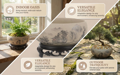 Water Lily Bowl Planter - Narcissus Bonsai Pot Ceramics Hydroponic Lotus Planter Ceramic Water Lily Pot with Stand No Drainage Plant for Plants Display Lucky Bamboo Home Garden Chinese Fish Bowl