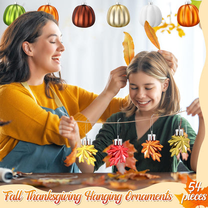 Vercraft 54 Pcs Fall Hanging Ornaments for Tree Pumpkin Maple Leaves Ornaments Plastic Hanging Pendant Autumn Decorations for Table Fireplace Christmas Tree Party Supplies
