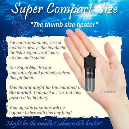 10W Mini Aquarium Heater for 1-2 Gallon Tanks | Submersible Fish Tank Heater with Digital Thermostat, Dry-Run & Overheat Protection, Memory Function