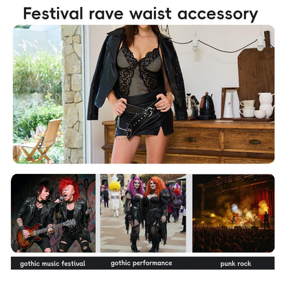VQYVRZC Goth Belt for Women Wide Black Punk Accessory Studded Rivets with Detachable Crystal Waist Chain Rock Rave Emo Style