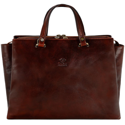 Time Resistance Leather Handbag for Women - Italian Handmade Top Handle Bag - Purse (Brown)