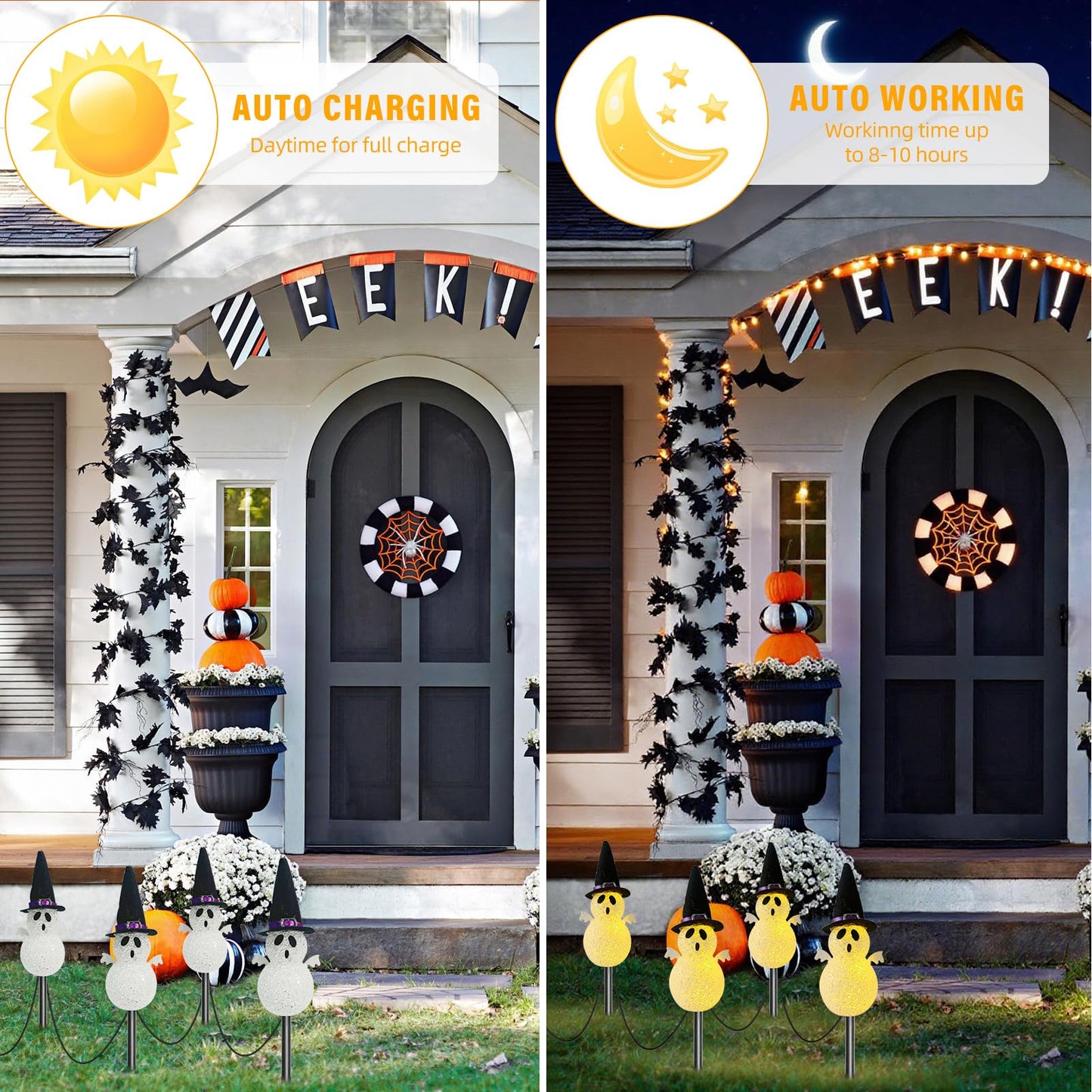 Halloween Light Stakes Ghost Lights Outdoor 7ft 4 Ghosts with 4 Stakes Light Up for Yard Driveway Garden Yard Lawn Halloween Decor