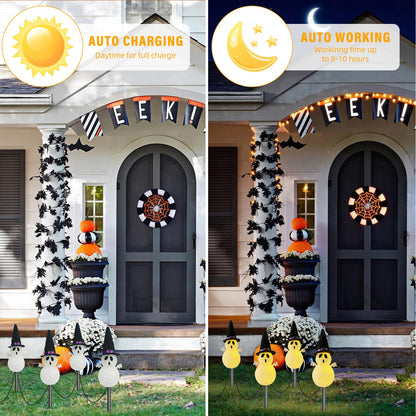 Halloween Light Stakes Ghost Lights Outdoor 7ft 4 Ghosts with 4 Stakes Light Up for Yard Driveway Garden Yard Lawn Halloween Decor
