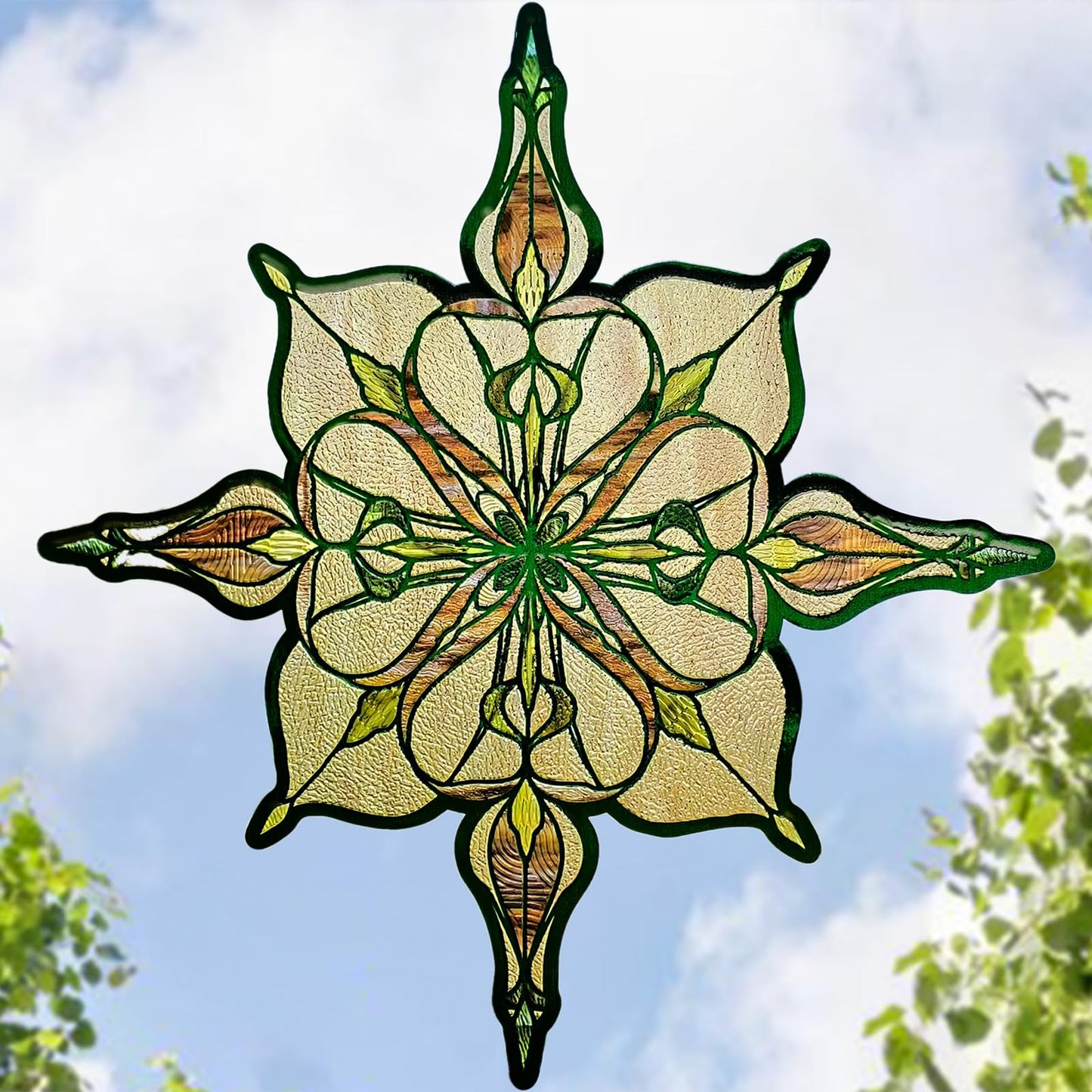 ADD.HERES Window Stickers, ‌Stained Glass Window Privacy Film, UV Blocking Static Cling for Home Kitchen Office Bathroom, Amber Starry Light, 11.81" X 15.75"
