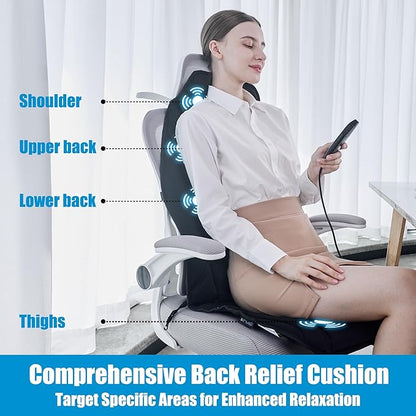 Portable Back Massager with Heat & Vibration - Deep Tissue Pain Relief for Shoulder, Back, Lower Back and Thighs - Office Chair Massage Pad, Ideal Gift for Men and Women