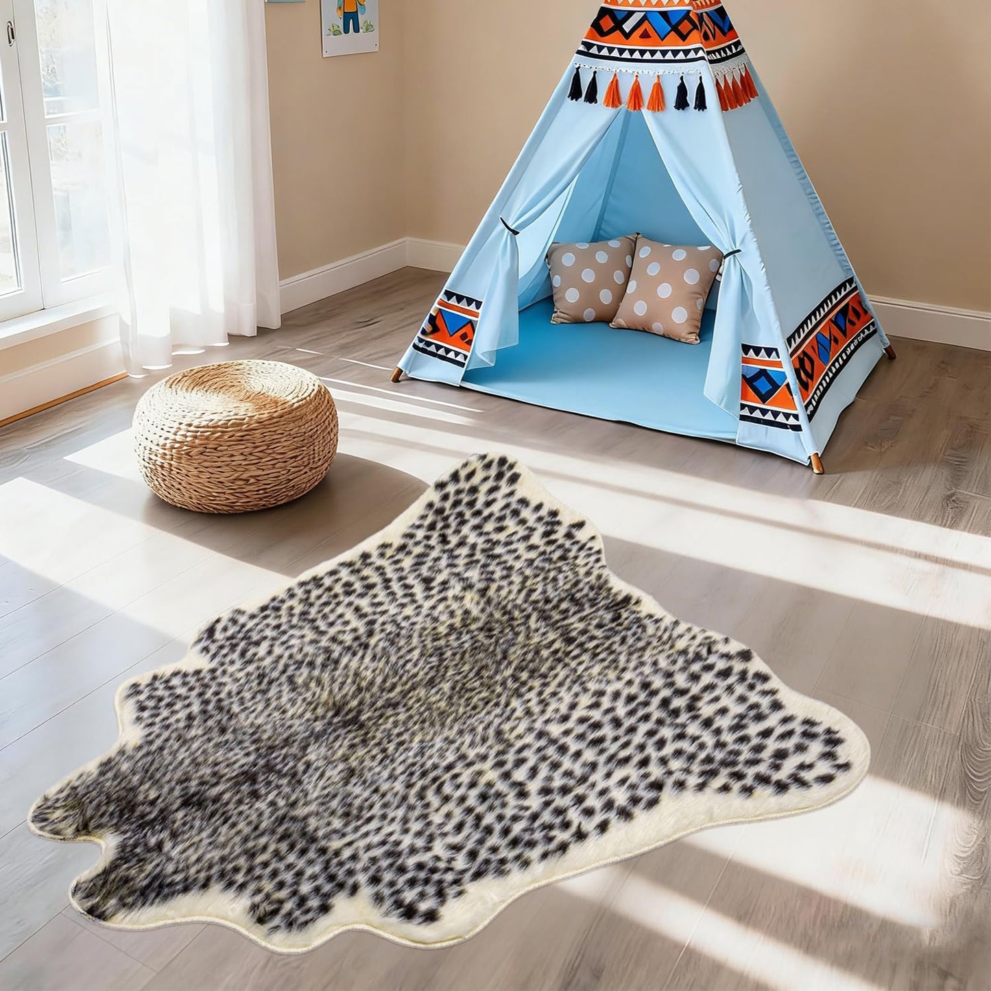 Leopard Print Rug, Faux Cowhide Cheetah Skin Rug Animal Printed Area Rug Carpet for Home Office, Livingroom, Bedroom