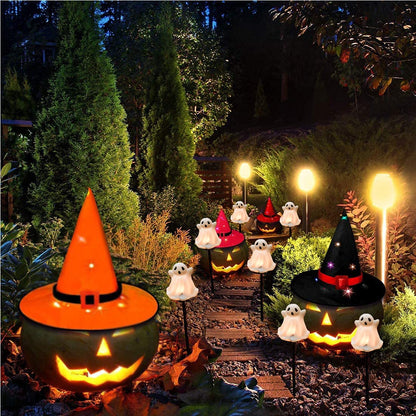 SUNSGNE Halloween Ghost Pathway Lights Outdoor, Set of 4 Ghost Halloween Stake Path Lights with C7 LED Bulbs for Outdoor Yard Walkway Garden Party Decoration