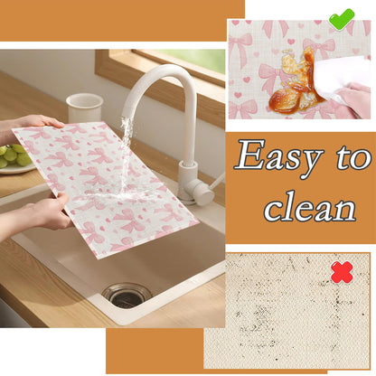 Placemats Set of 6,Cute Pink Bow Heart Heat Resistant Kitchen Table Mats for Indoor and Outdoor,Washable Wipe Clean Dining Placemat 12 x 18 Inches