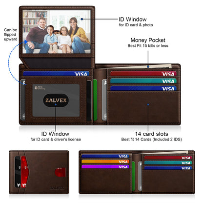 Wallet for Men Slim RFID Blocking Leather Credit Card Holder Wallet for 14 Cards, Bifold Minimalist Thin Wallet with 2 ID Windows & Cash Slot, Front Pockt Carteras Para Hombres, Birthday Gifts for Men