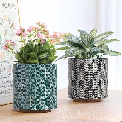 GUGUGO Plant Pots Hexagonal Pattern, Boho Modern Planters for Indoor Plants, Unique Decorative Flower Planter Pot with Drainage, Cute Small Succulent Pots, Eclectic Funky Gardening Pot Gifts, Black