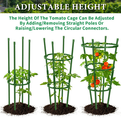 UJG 2-Pack 24 Inches Tomato Cages for Garden, Tomato Cage, Tomato Plant Support, Heavy-Duty Tomato Trellis with Height Adjustable Rings for Garden Climbing Plants with Twist Tie & Gloves