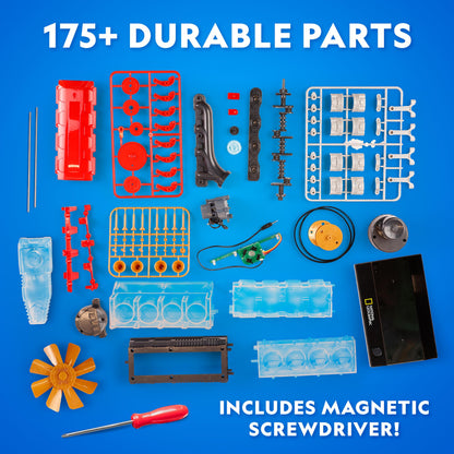 National Geographic 4-Cylinder Engine Building Kit – 175+ Piece Working Model with Moving Parts, Clear Visible Engine Model, STEM Building Toy with Tools & Learning Guide for Kids