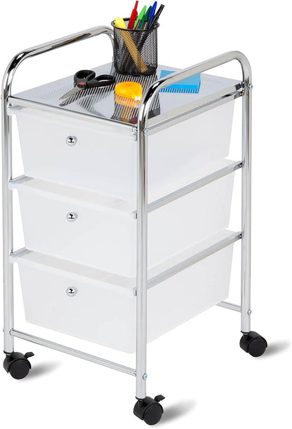 Honey-Can-Do 3-Drawer Plastic Storage Cart on Wheels,Silver