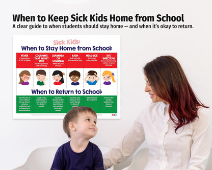 ZOCO – Sick Kids: When to Stay Home from School Poster – Laminated 17x22 – Childcare Supplies, Health Policy Signs – Pediatric Nurse Office & Home Daycare Essentials