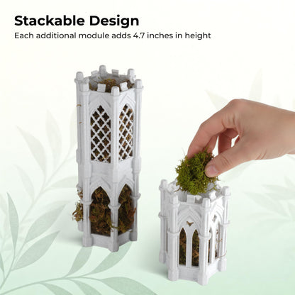 Gothic Tower Moss Pole – Modular Stackable Self-Watering Indoor Climbing Plant Totem, Can Be Used as Moss Pole, Plant Stake or Climbing Support