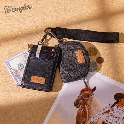 Montana West Wrangler KeyChain Wristlet Wallets for Women Western Dual Pouch Wristlet Embroidered Boot Scroll Card Holder Wallet With Zipper