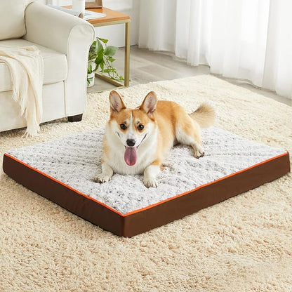Figopage Orthopedic Dog Beds Large Sized Dog, Memory Foam Dogs Bed with Removable Cover, Washable Pet Mat Non-Slip Bottom, Waterproof Pet Crate Pad, 42×28, Brown