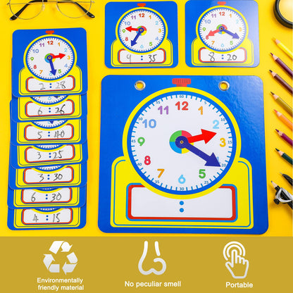 Junkin 25 Pcs Teaching Clock Kit, Learning Clocks for Kids Learning Time with Erasable Surface for Home School Classroom Supplies(Cute Style)