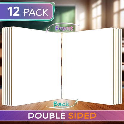 Scribbledo 12 Small White Board Dry Erase Boards Classroom Pack Mini White Boards 9"x12” Double Sided Personal Whiteboards for Students Teachers School Supplies Lapboards Mini Whiteboard Erasers Incl
