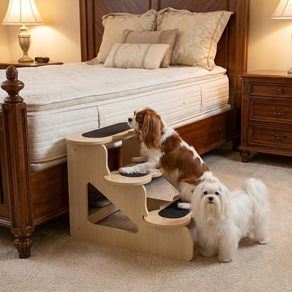 Wood Dog Stairs for Bed | Trainer-Recommended Wood Ramp Steps – Sturdy Support for Small & Senior Dogs