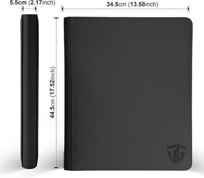 16 Pockets Trading Card Zipper Binder for 1000+ Cards| Secure Side Loading Pockets | Trading Card Album Folder | Compatible with YuGiOh, MTG,Sports Cards (Black 16)
