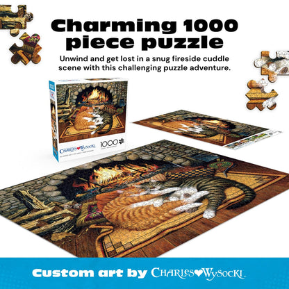 Buffalo Games Charles Wysocki - All Burned Out - 1000 Piece Jigsaw Puzzle, 26.75 x 19.75 in - 1000 Piece Puzzle for Adults - Relaxing Fireplace Scene - Bonus Poster