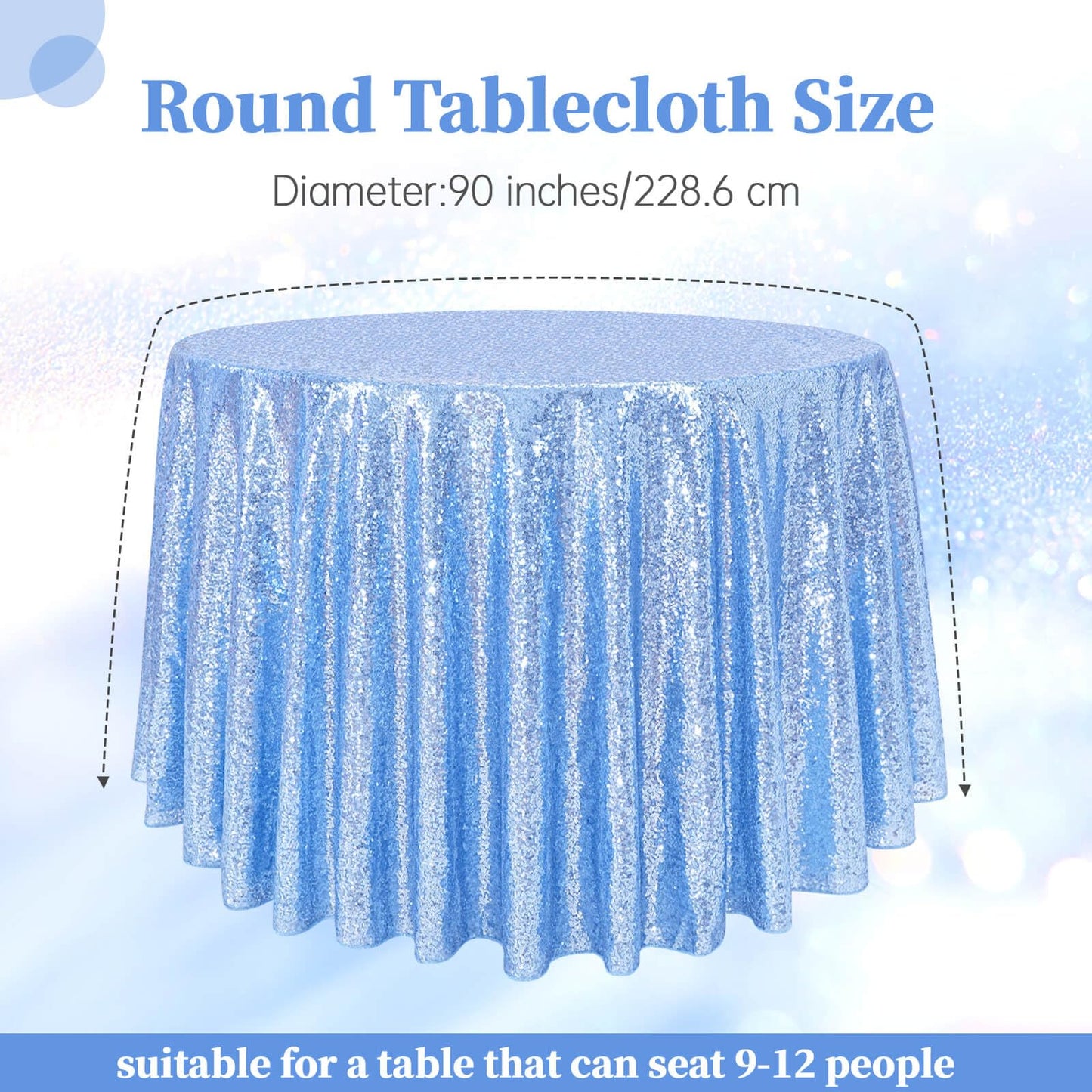 B-COOL Baby Blue Round Tablecloth - 90 Inch Sequin Tablecloth Party Table Covers for Wedding Banquet Dining Birthday Halloween Christmas Party Table Decoration